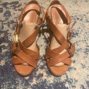 Size 9 Franco sarto tan leather wedge sandal